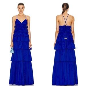 STAUD rylie lapis dress Elegant Blue Tiered Maxi Dress